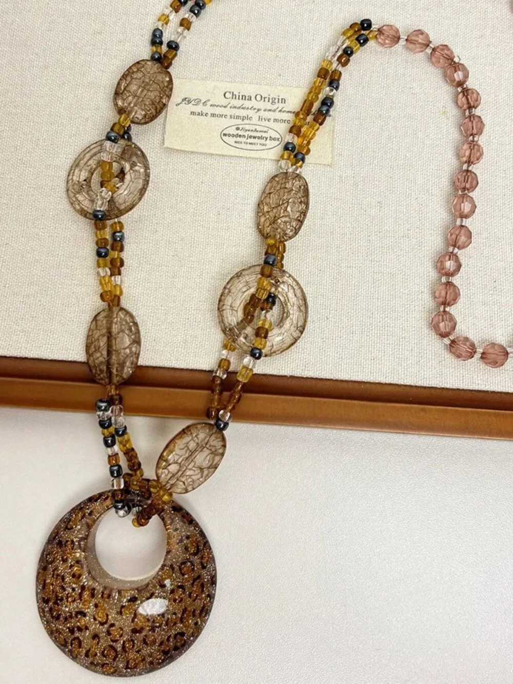 Brown Bohemian Women's Beaded Geometric Pendant Necklace